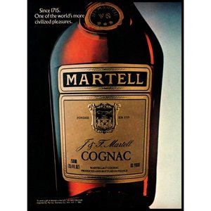 1983 Martell Cognac Bottle Close Up Vintage Print Ad Man Cave Bar Wall Art Photo